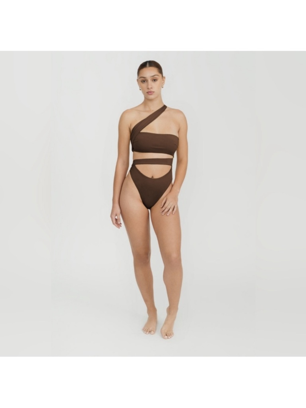 Riot Swim Brown One-Shoulder Cutout One-Piece Swimsuit